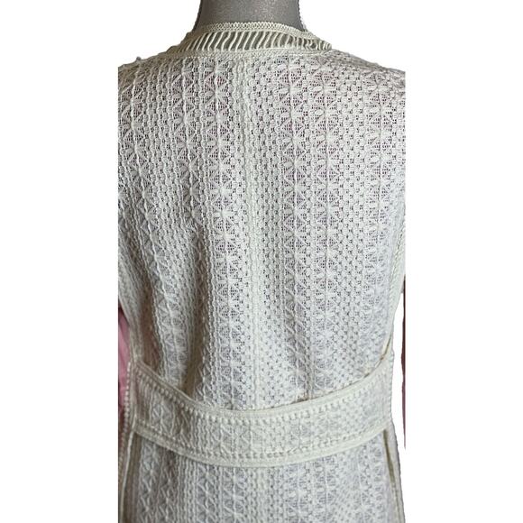 Elie Tahari Cream White Crochet look Darlene Vest M, Sleeveless Duster Open Knit - Picture 6 of 15